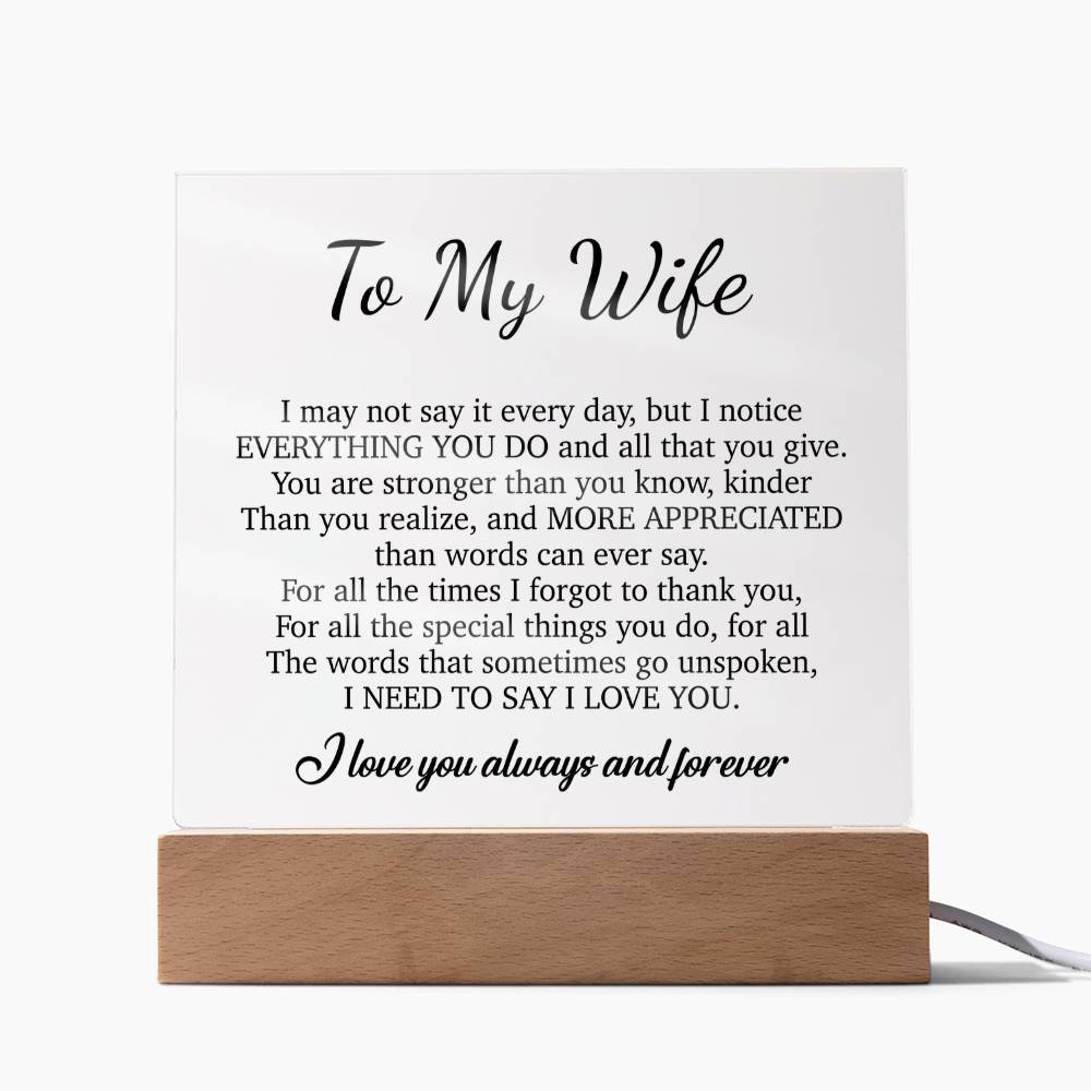 To My Wife Acrylic Plaque,  Wife Birthday Gift, Wife on Anniversary, Christmas Gift