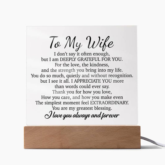 To My Wife Acrylic Plaque,  Wife Birthday Gift, Wife on Anniversary, Christmas Gift