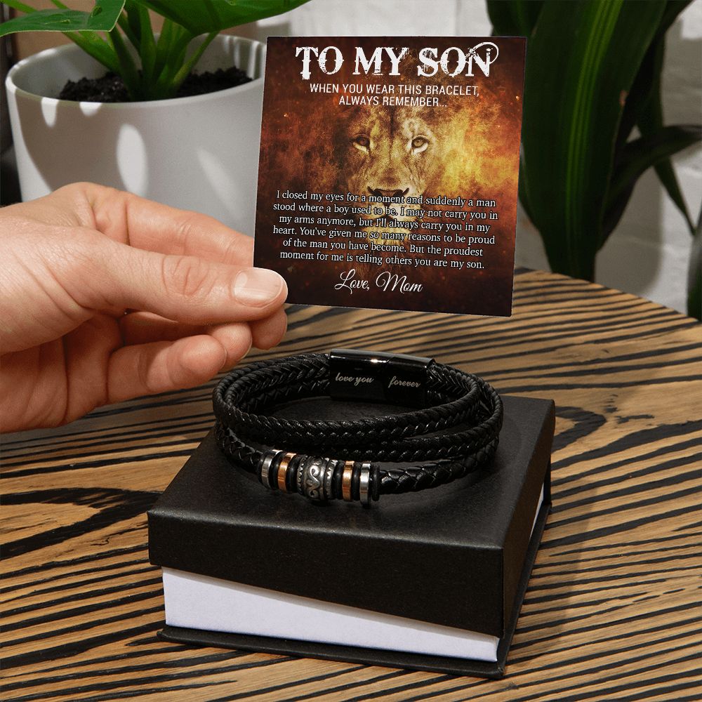 To My Son Bracelet, Mens Vegan Leather Braided Bracelet, Graduation Gift From Mom, Gift for Son from Mom