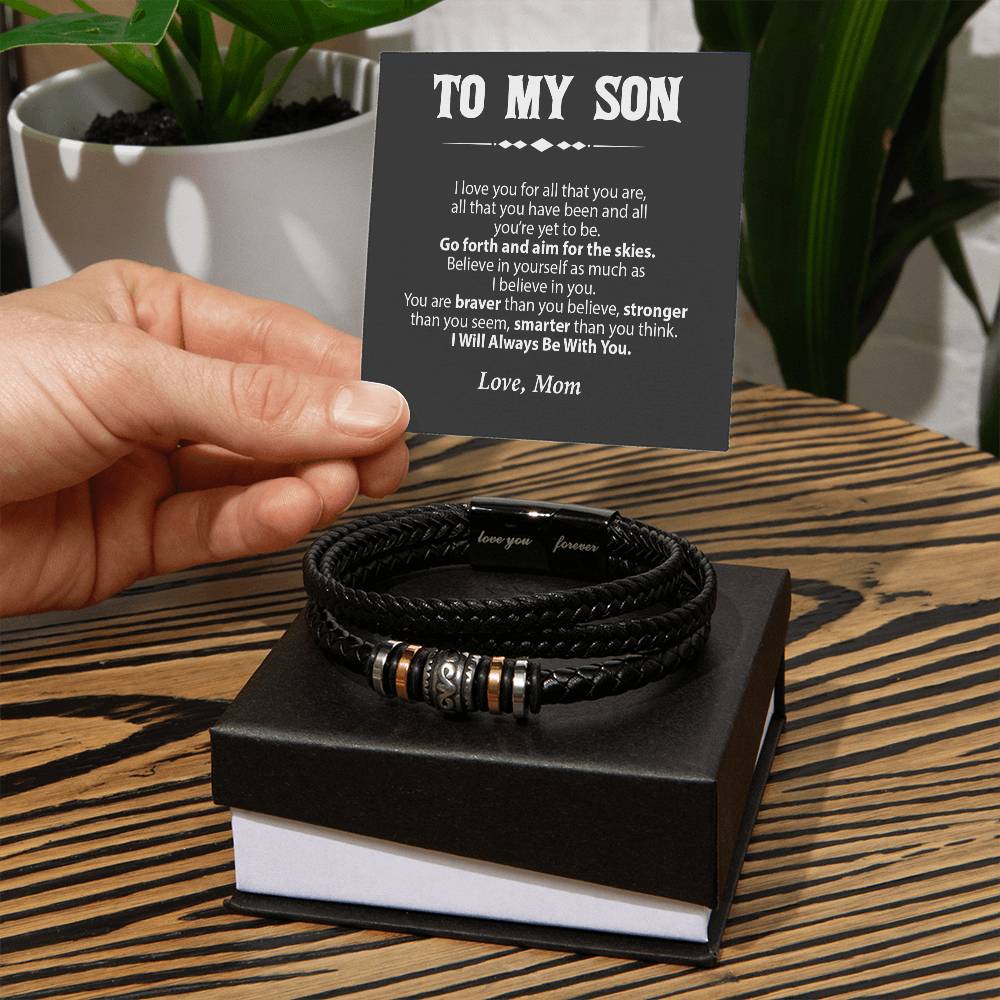 To My Son Leather Bracelet from Mom, Son Gift from Mom, Son Graduation Gift, Son Birthday Gift