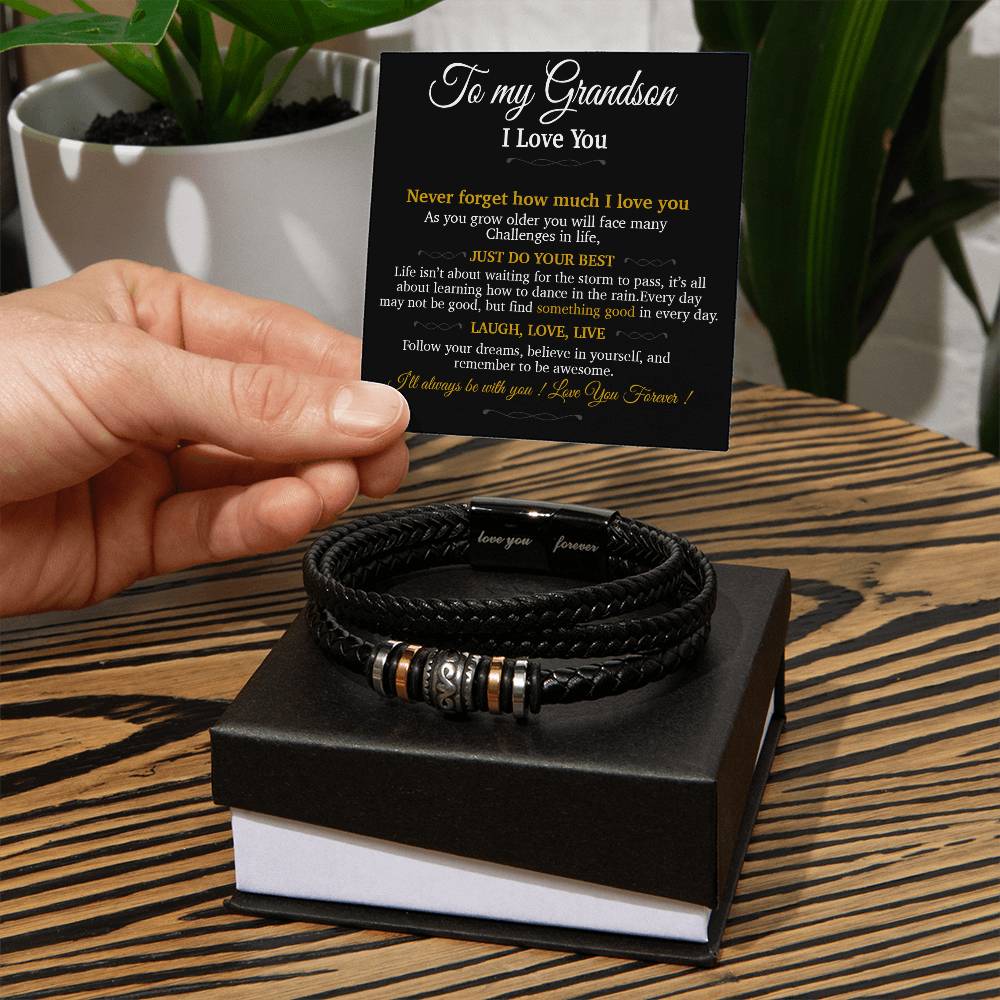 To My Grandson Bracelet Necklace,Grandson Gifts From Grandma, Chrismas Gift, Birthday Gift for Him_Gold