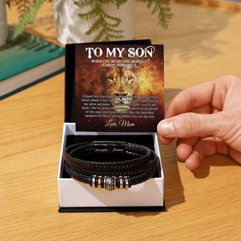 To My Son Bracelet, Mens Vegan Leather Braided Bracelet, Graduation Gift From Mom, Gift for Son from Mom