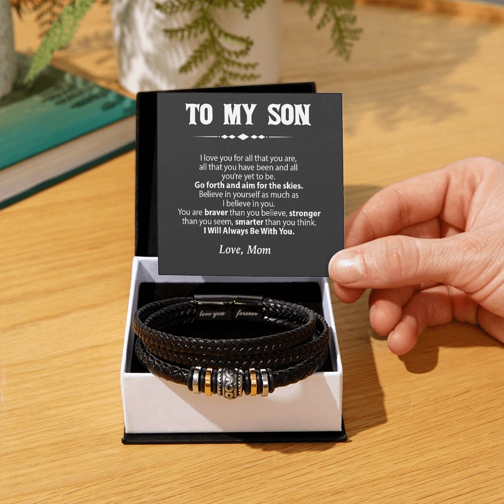 To My Son Leather Bracelet from Mom, Son Gift from Mom, Son Graduation Gift, Son Birthday Gift