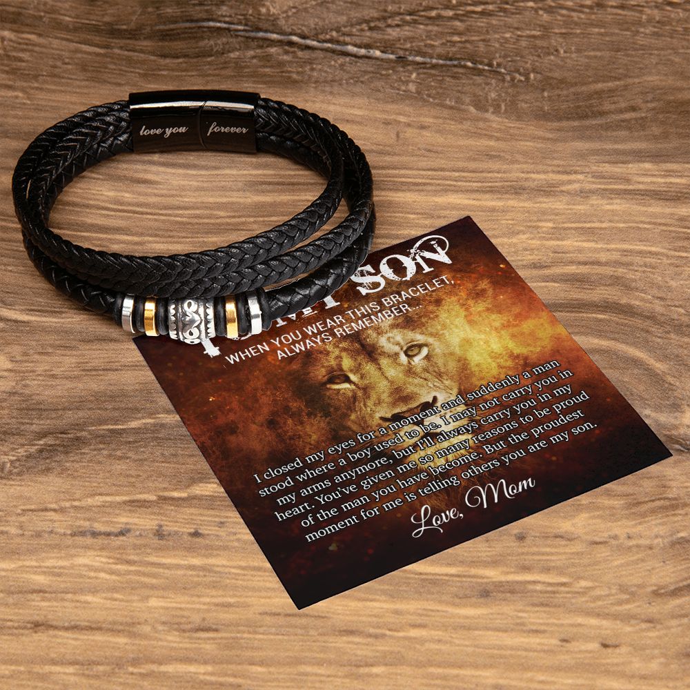 To My Son Bracelet, Mens Vegan Leather Braided Bracelet, Graduation Gift From Mom, Gift for Son from Mom