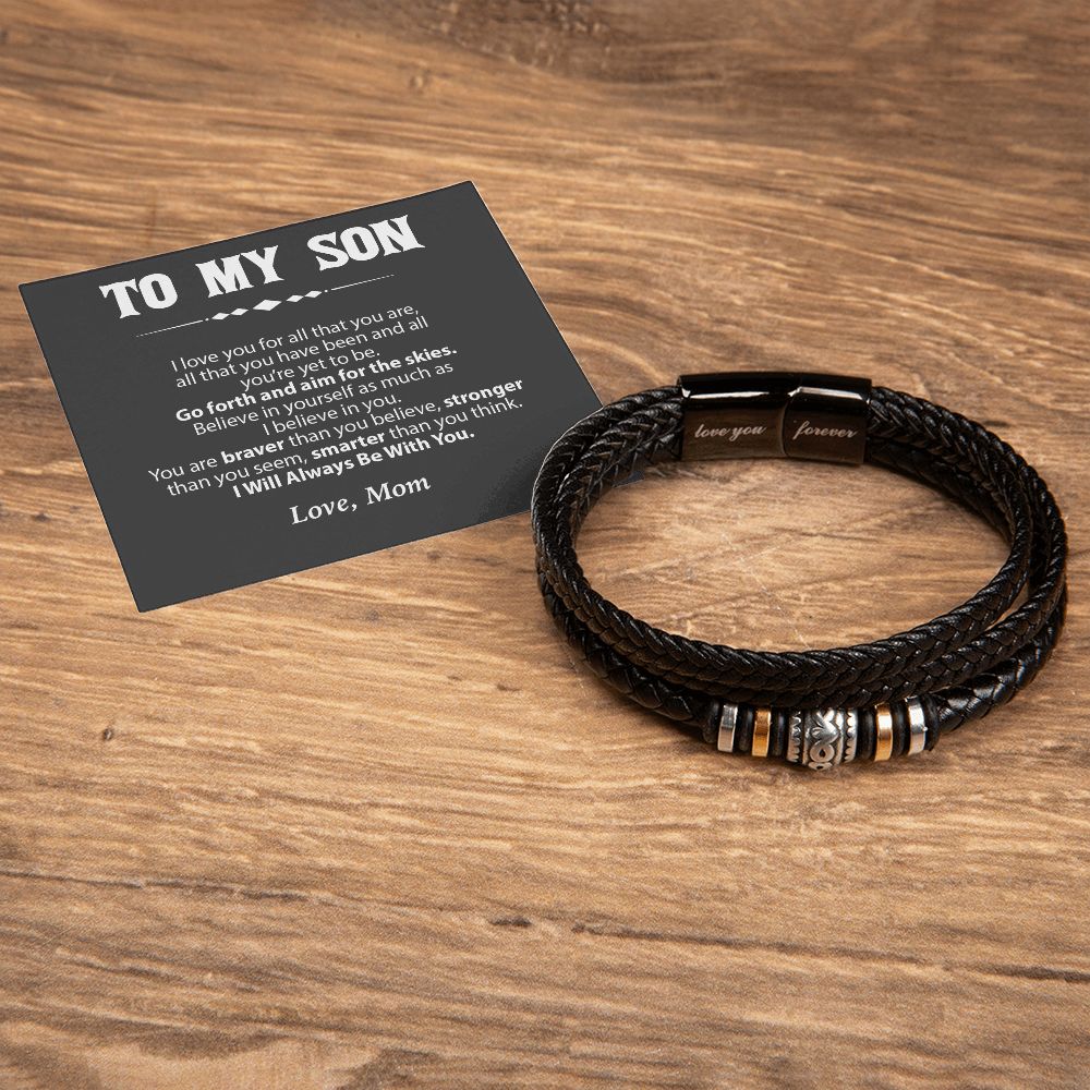 To My Son Leather Bracelet from Mom, Son Gift from Mom, Son Graduation Gift, Son Birthday Gift
