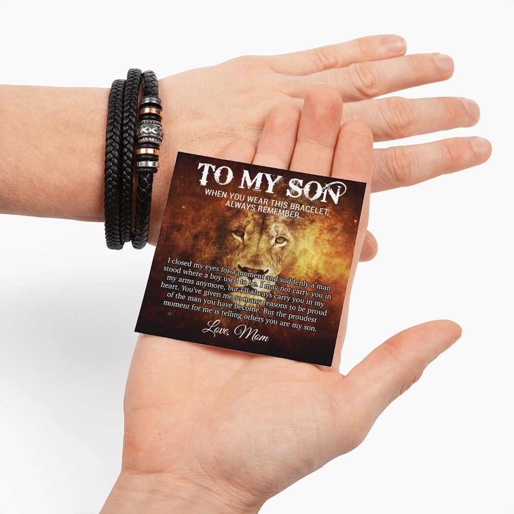 To My Son Bracelet, Mens Vegan Leather Braided Bracelet, Graduation Gift From Mom, Gift for Son from Mom