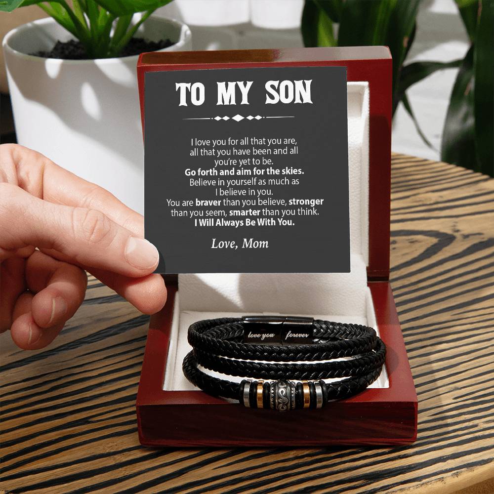 To My Son Leather Bracelet from Mom, Son Gift from Mom, Son Graduation Gift, Son Birthday Gift
