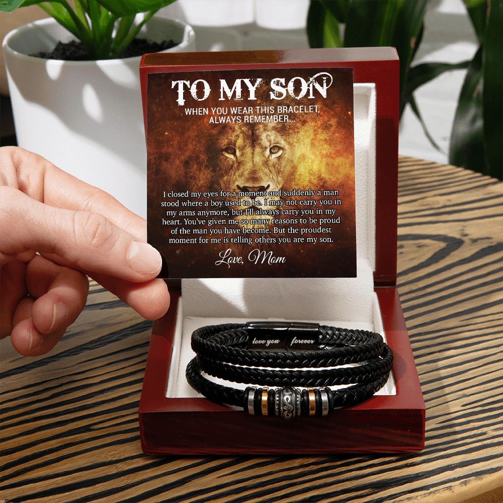 To My Son Bracelet, Mens Vegan Leather Braided Bracelet, Graduation Gift From Mom, Gift for Son from Mom