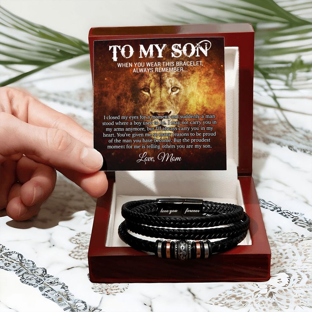 To My Son Bracelet, Mens Vegan Leather Braided Bracelet, Graduation Gift From Mom, Gift for Son from Mom