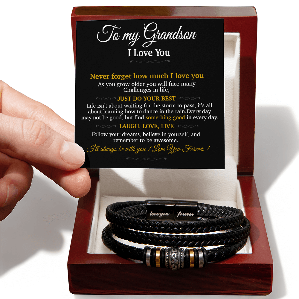To My Grandson Bracelet Necklace,Grandson Gifts From Grandma, Chrismas Gift, Birthday Gift for Him_Gold