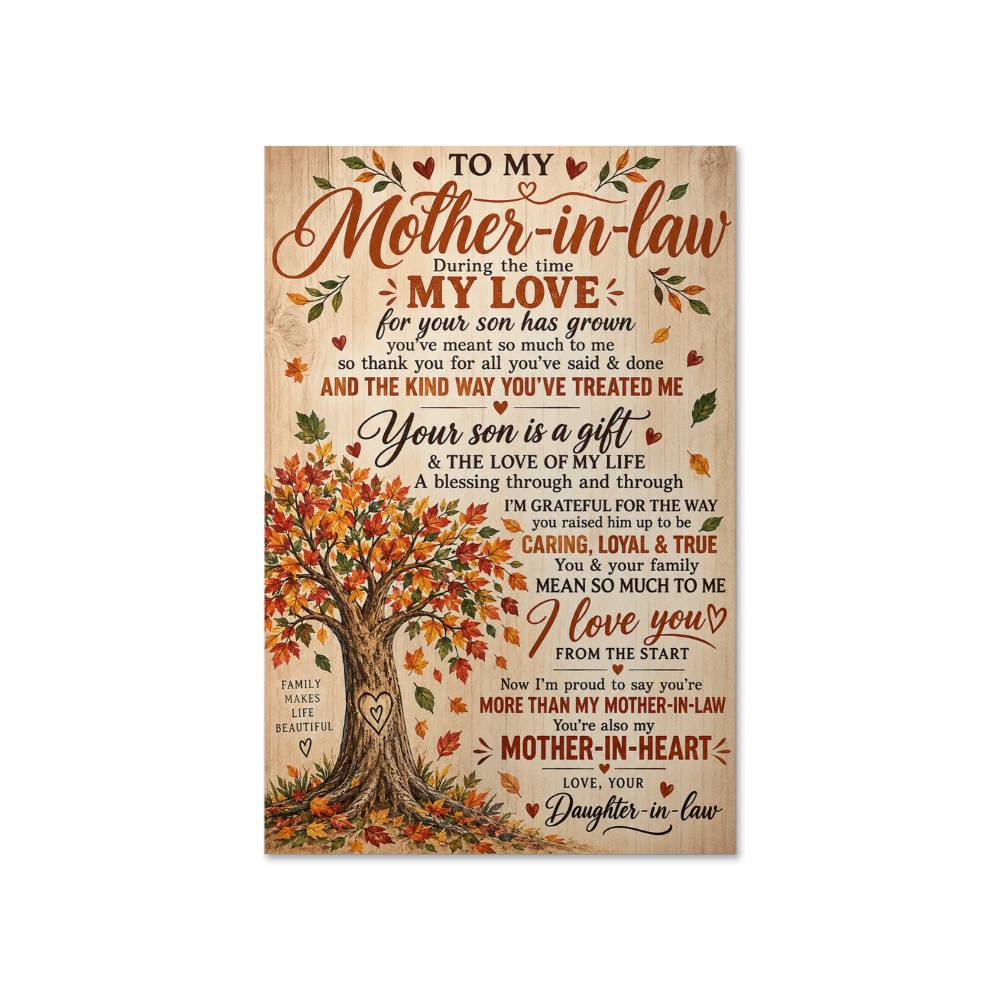 To My Mother-in-Law Poster, Mother-in-Heart Gift from Daughter-in-Law, Family Tree Wall Art