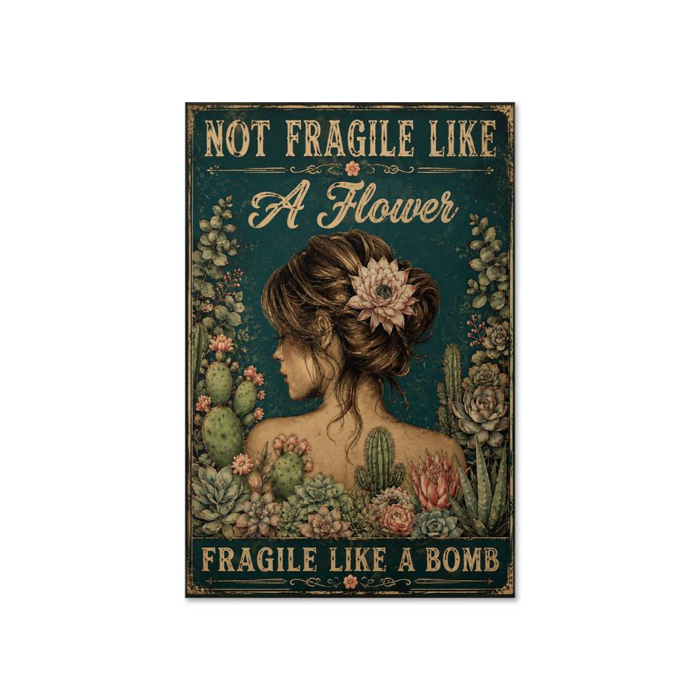 Not Fragile Like A Flower Fragile Like A Bomb Succulent Vintage Poster