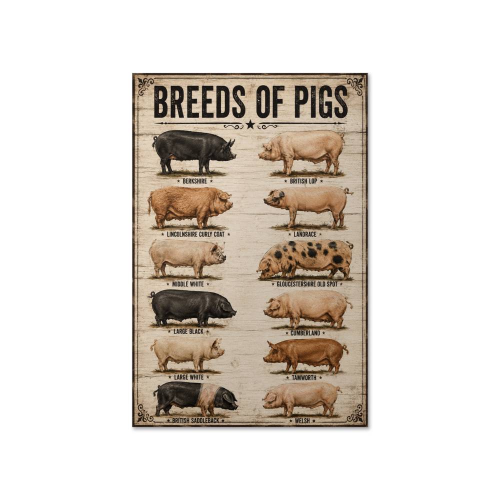 Breeds Of Pigs Vintage Poster