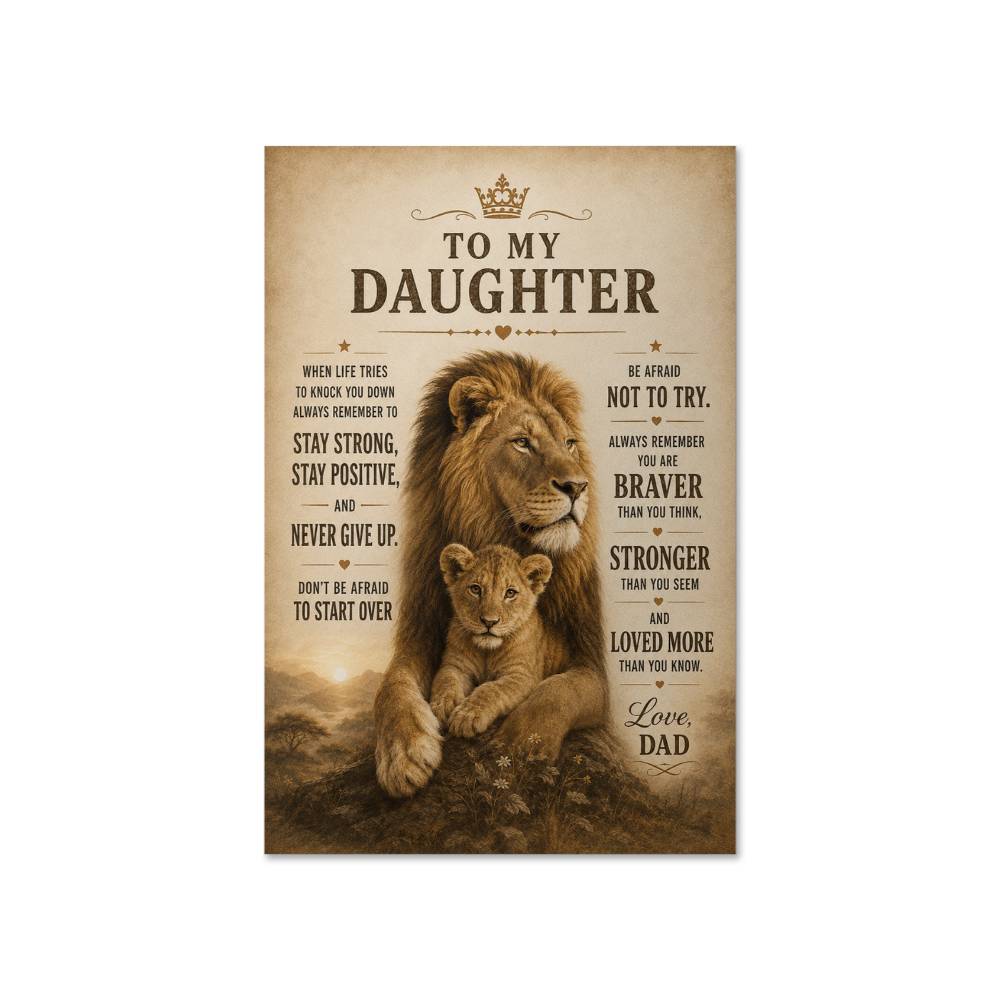 To My Daughter Lion Poster, Inspirational Gift From Dad, Father Daughter Wall Art