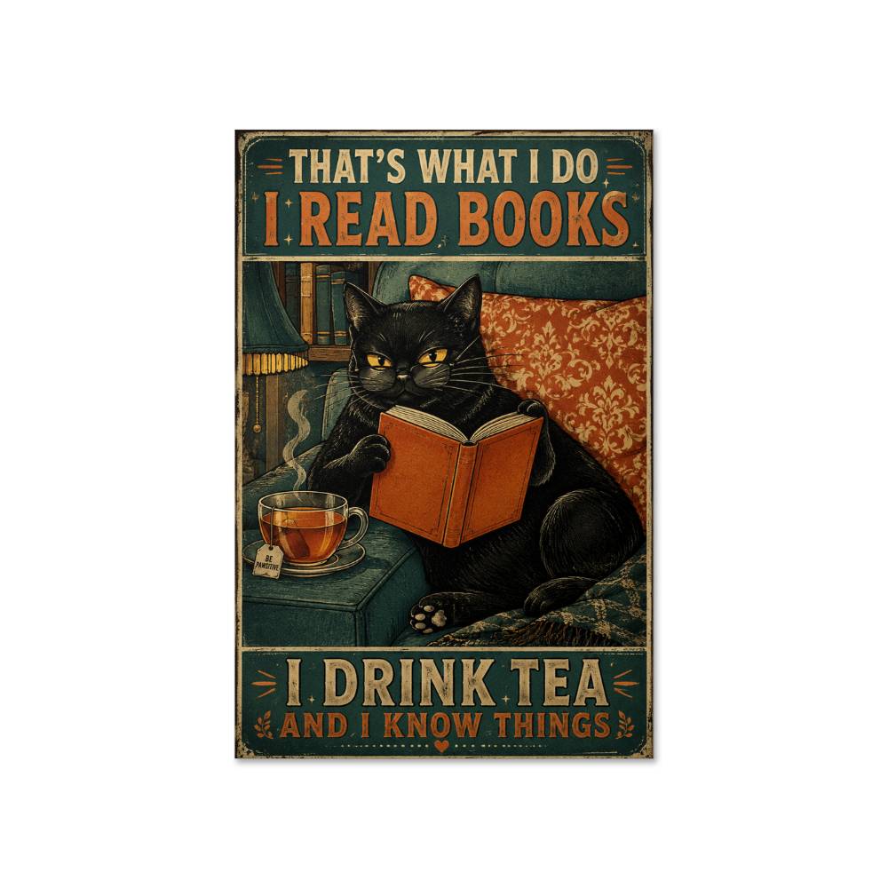That's What I Do I Read Books I Drink Tea And I Know Things Black Cat Poster