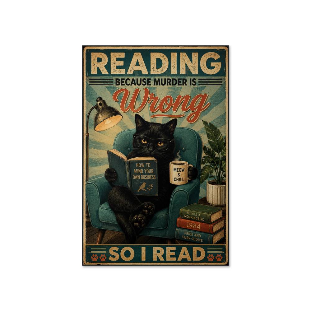 Black Cat Reading Because Murder Wrong Poster