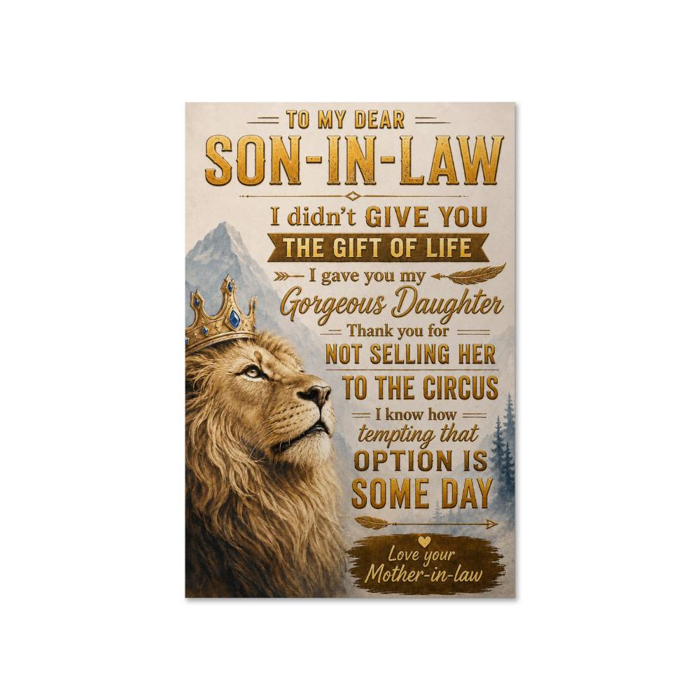 To My Son-in-Law Lion Poster, Funny Gift From Mother-in-Law, Family Quote Wall Art, Son in Law Birthday Gift