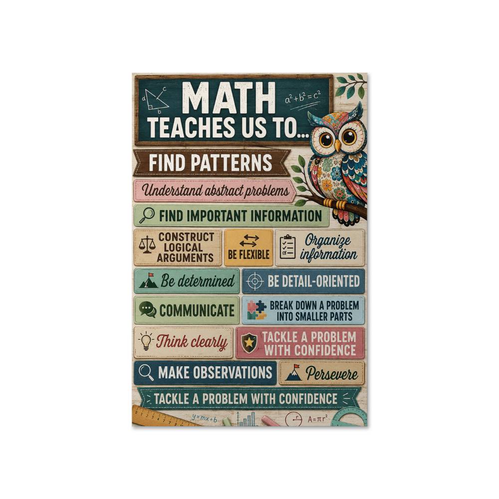 Math Teaches Us Poster, Inspirational Math Classroom Wall Art, Math Teacher Gift, Educational School Decor