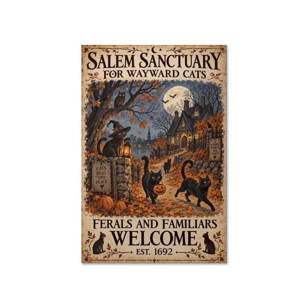Salem Sanctuary Poster, Witch Halloween Decor, Cat Lover Wall Art, Halloween Decoration