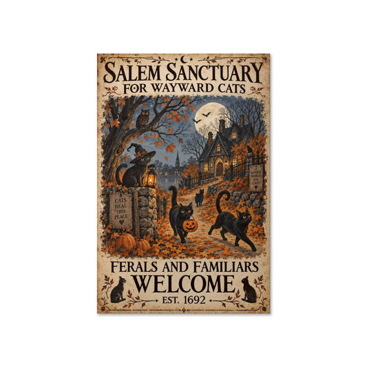 Salem Sanctuary Poster, Witch Halloween Decor, Cat Lover Wall Art, Halloween Decoration