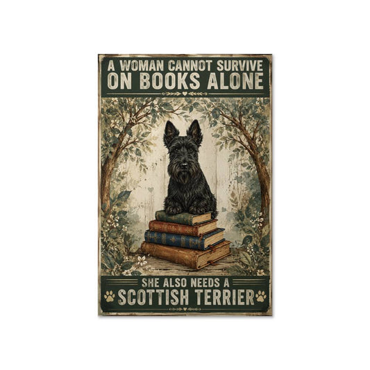 Scottish Terrier Dog Poster,Scottish Terrier And Books Poster