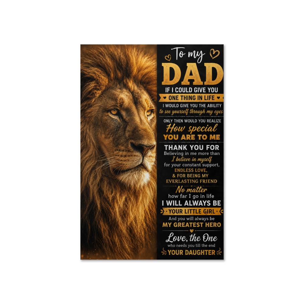 To My Dad Lion Poster, Gift for Dad from Son or Daughter, Father Lion Wall Art