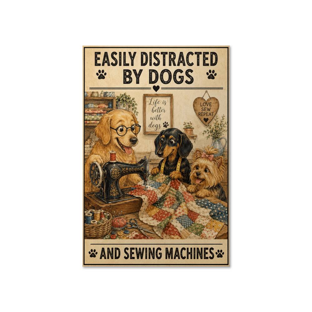Sewing Dachshund Dog - Easily Distracted By Dogs Poster