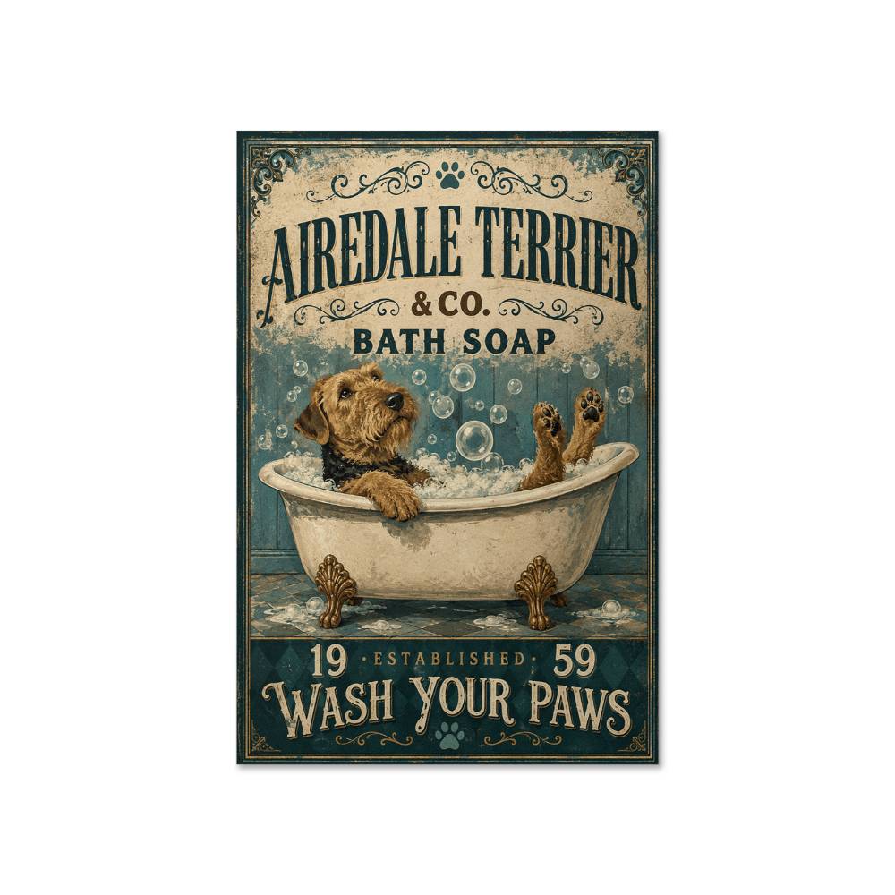 Airedale Terrier Co Bath Soap Wash Your Paws Poster