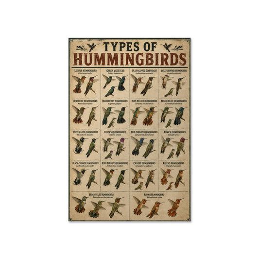 Types of Hummingbirds Home Decor Wall Art Poster