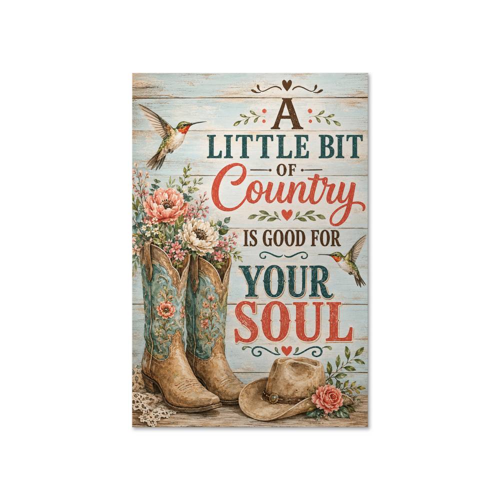 A Little Bit of Country Is Good for Your Soul Poster, Country Girl Wall Art, Western Cowboy Boots Decor