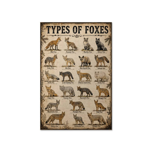 Types Of Foxes Vintage Poster