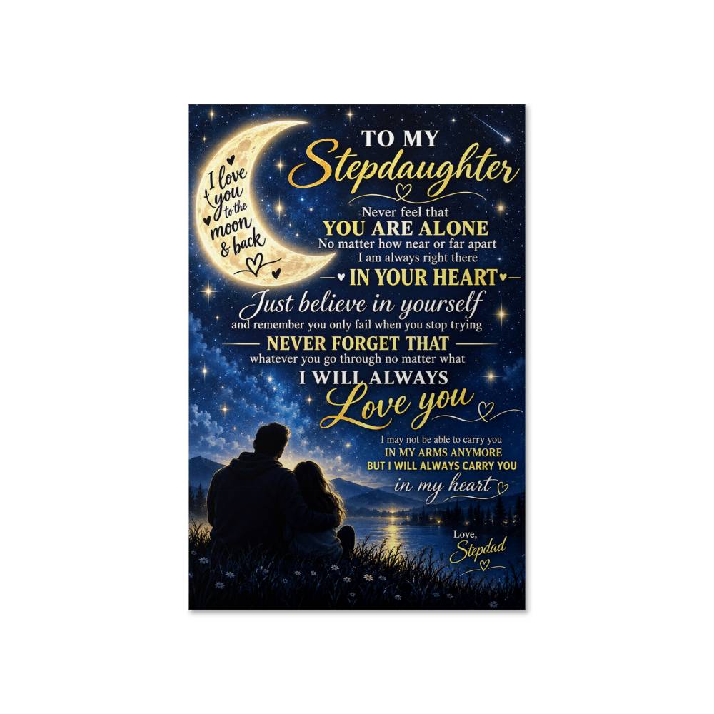 To My Stepdaughter Poster, Stepdad to Stepdaughter Gift, I Love You to the Moon and Back