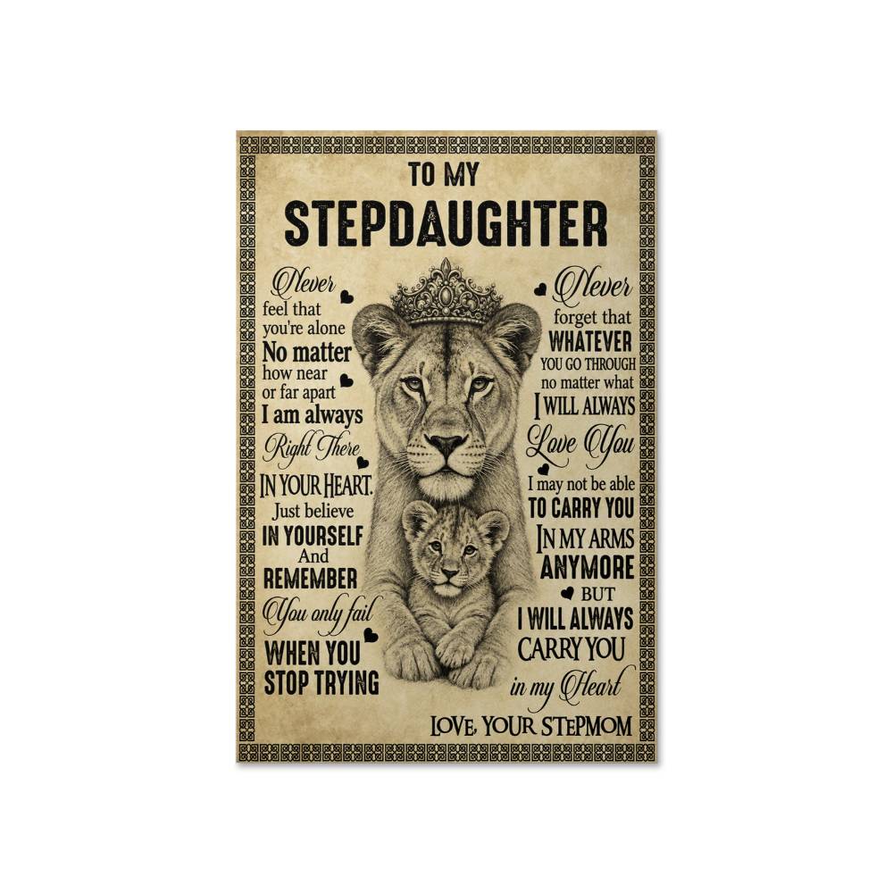 To My Stepdaughter Lioness & Cub Poster – Love From Stepmom, Inspirational Stepdaughter Gift