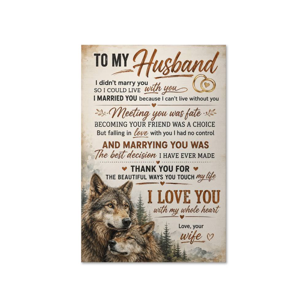 To My Husband Wolf Poster, Romantic Gift from Wife, Husband and Wife Wolf Wall Art