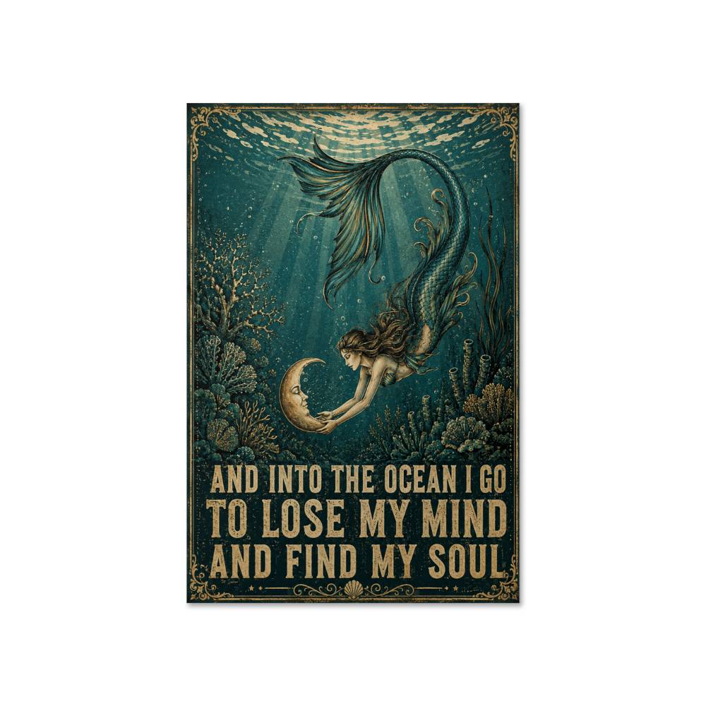 Mermaid And Into The Ocean I Go To Lose My Mind And Find My Soul Poster