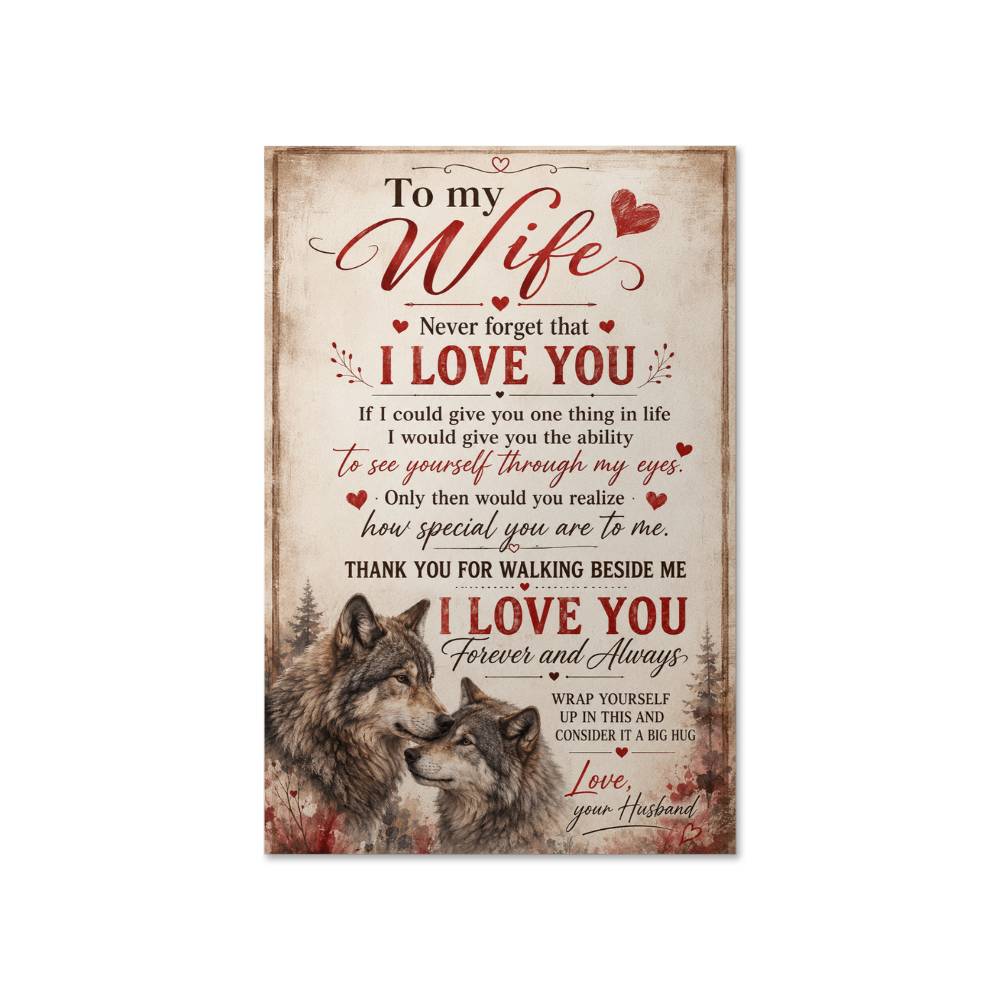 To My Wife Wolf Poster from Husband, Romantic Gift for Wife, Wolf Couple Wall Art, Sentimental Love Print