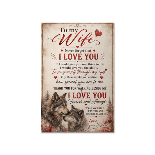 To My Wife Wolf Poster from Husband, Romantic Gift for Wife, Wolf Couple Wall Art, Sentimental Love Print