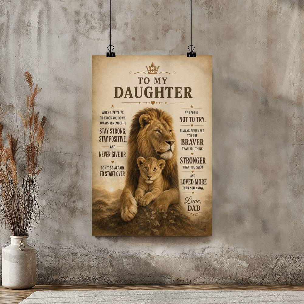 To My Daughter Lion Poster, Inspirational Gift From Dad, Father Daughter Wall Art