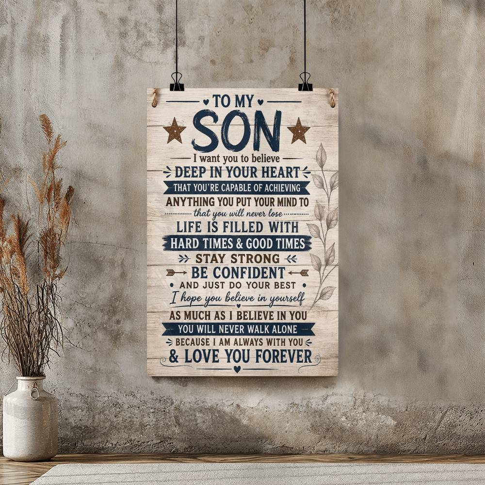 To My Son Poster, Gift for Son from Mom or Dad, Sentimental Son Wall Art, Inspirational Family Print
