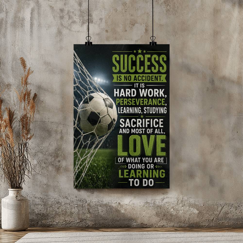 Soccer Success Is No Accident Poster, Motivational Soccer Wall Art, Football Player Gift