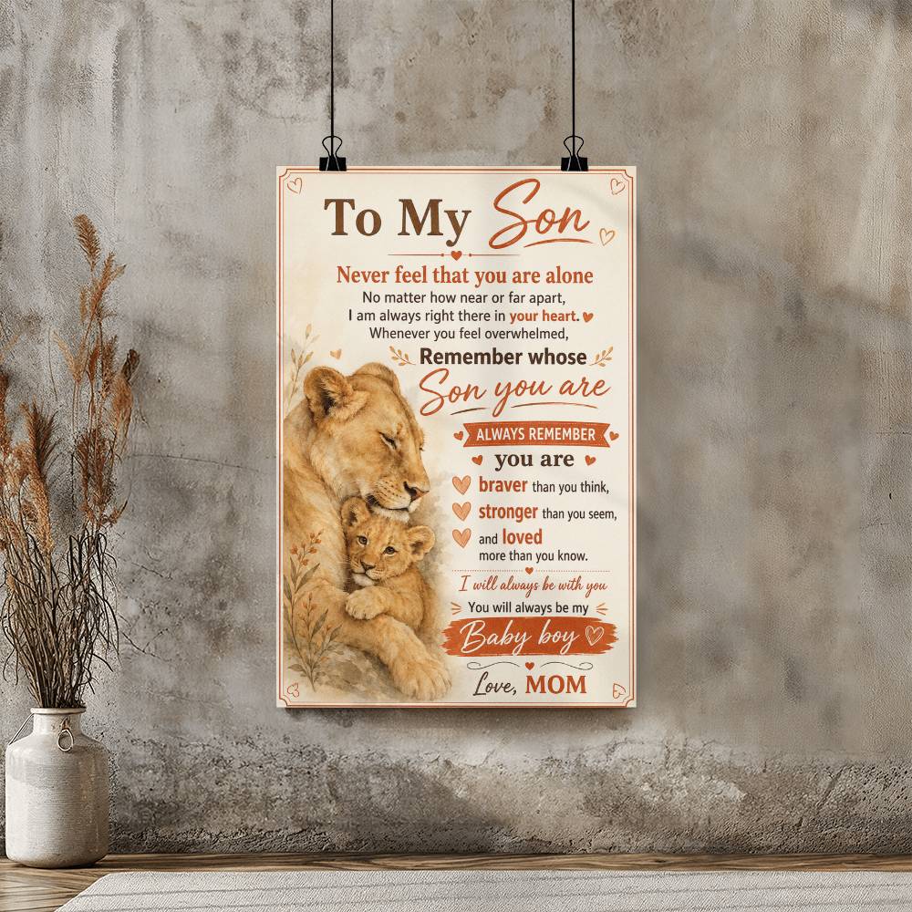 To My Son Poster, Gift for Son from Mom or Dad, Sentimental Son Wall Art, Lion Dad Gift