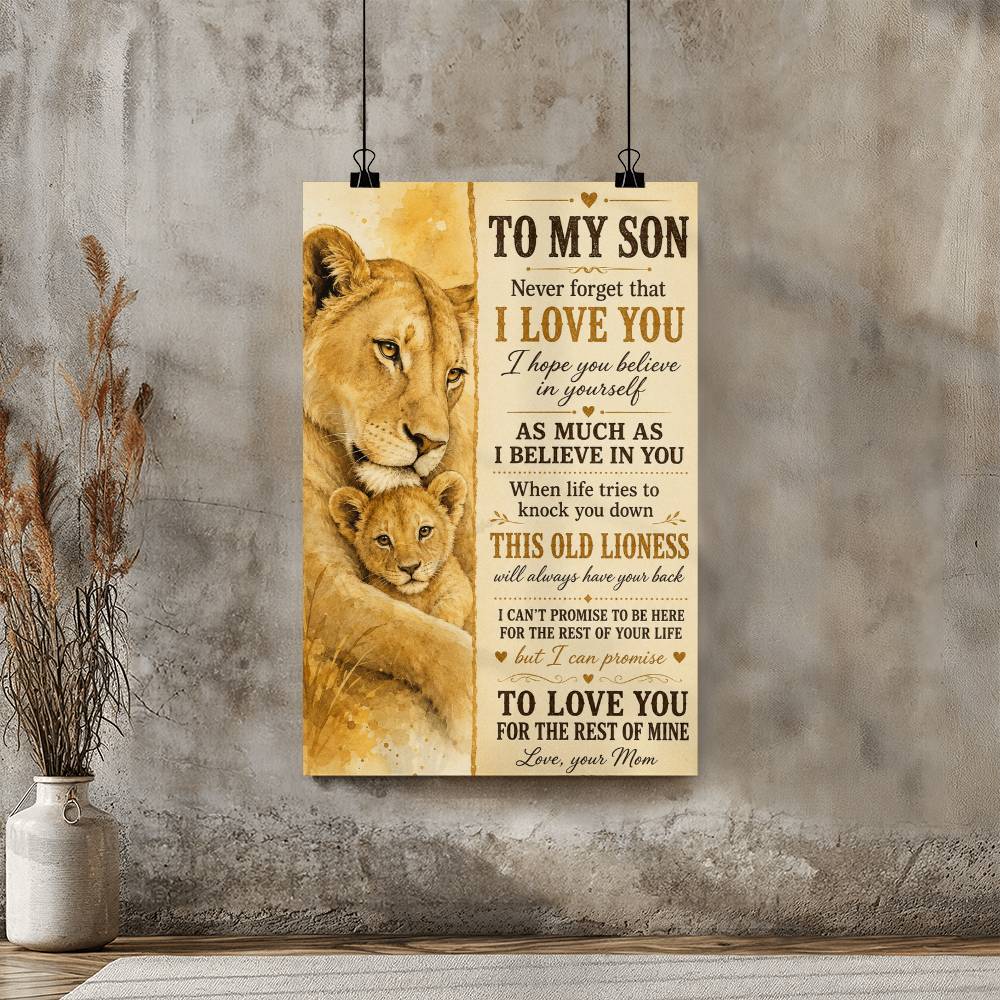 To My Son Lion Poster from Mom, Gift for Son, Father Son Lion Wall Art, Sentimental Family Print
