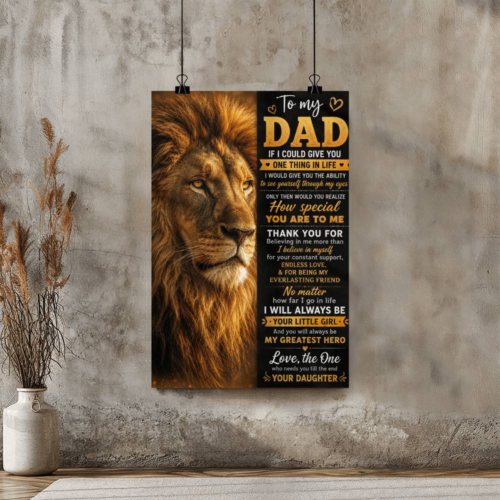 To My Dad Lion Poster, Gift for Dad from Son or Daughter, Father Lion Wall Art