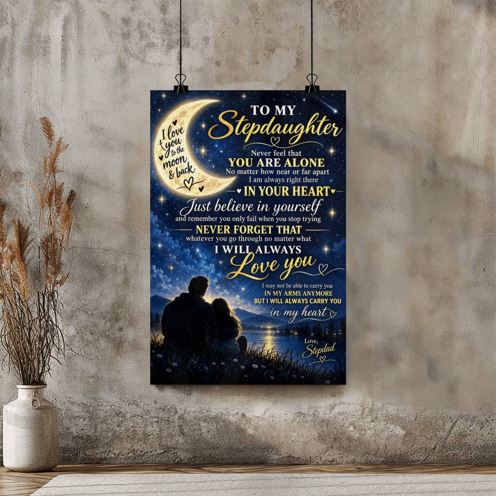 To My Stepdaughter Poster, Stepdad to Stepdaughter Gift, I Love You to the Moon and Back