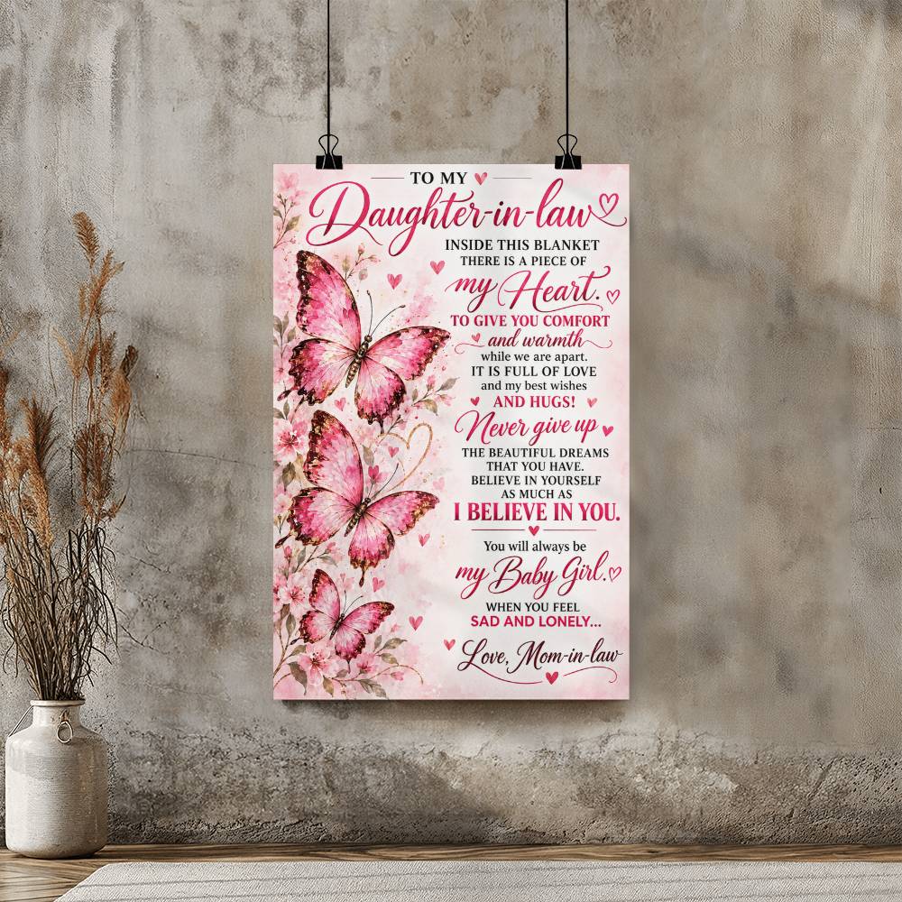 To My Daughter-in-Law Butterfly Poster, Love Mom-in-Law Gift, Inspirational Family Wall Art