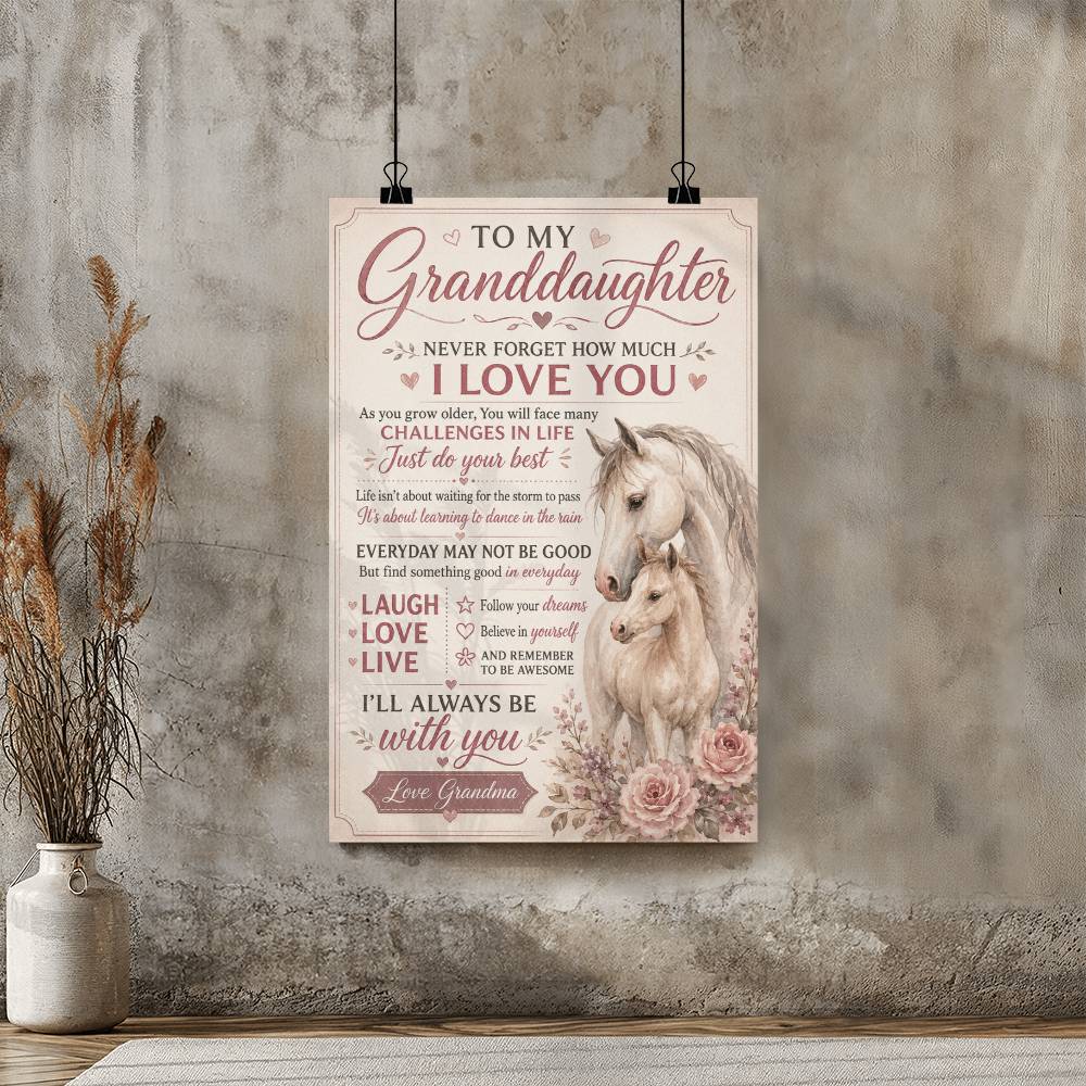 To My Granddaughter Zebra Poster, Gift for Granddaughter from Grandma or Grandpa, Zebra Wall Art, Sentimental Family Print