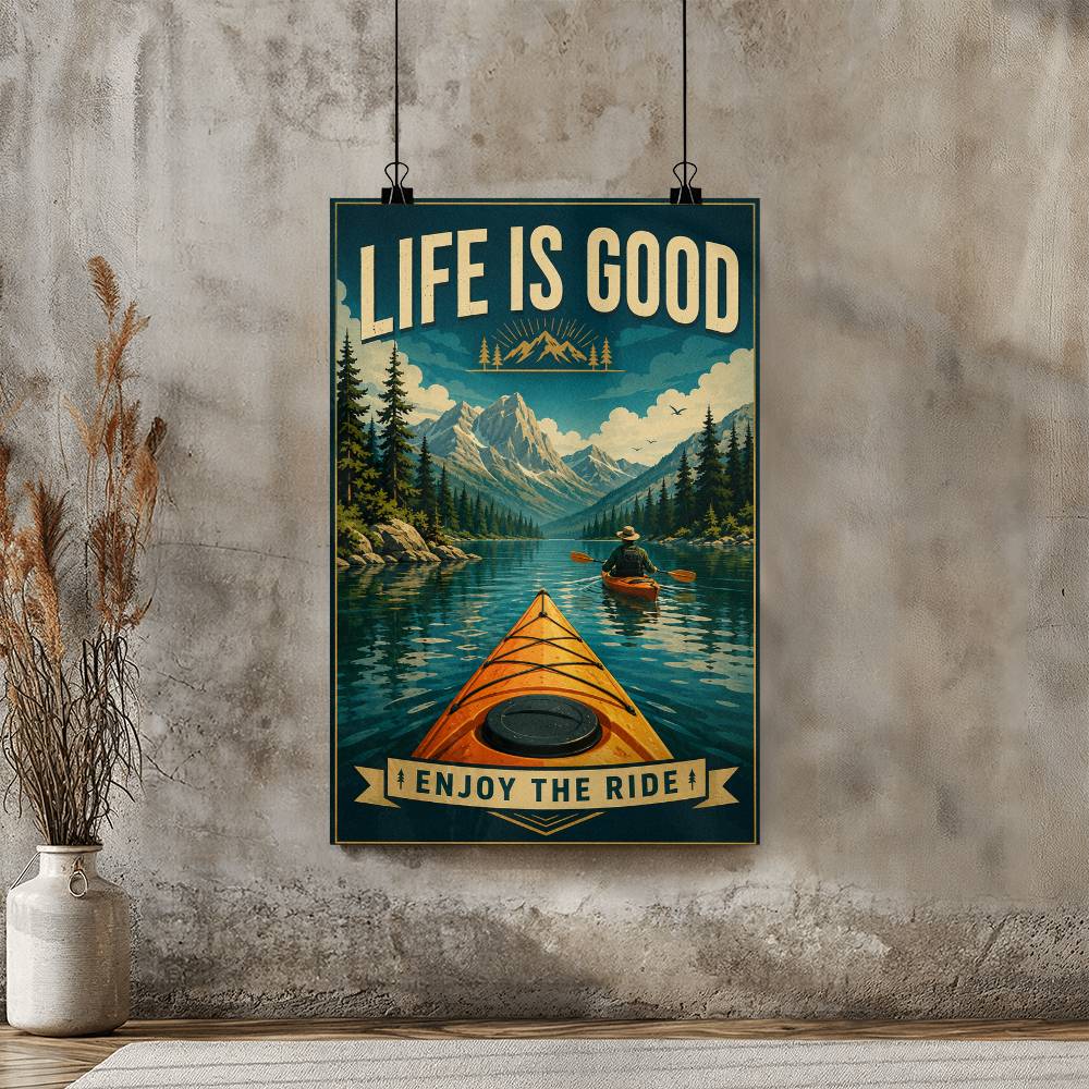 Kayaking Life Is Good Poster, Motivational Kayak Wall Art, Kayaker Gift, Outdoor Adventure Quote Print