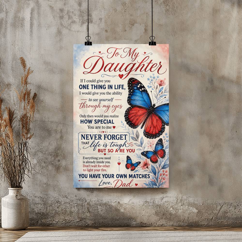 To My Daughter Poster from Dad, Gift for Daughter, Butterfly Wall Art, Sentimental Daughter Print