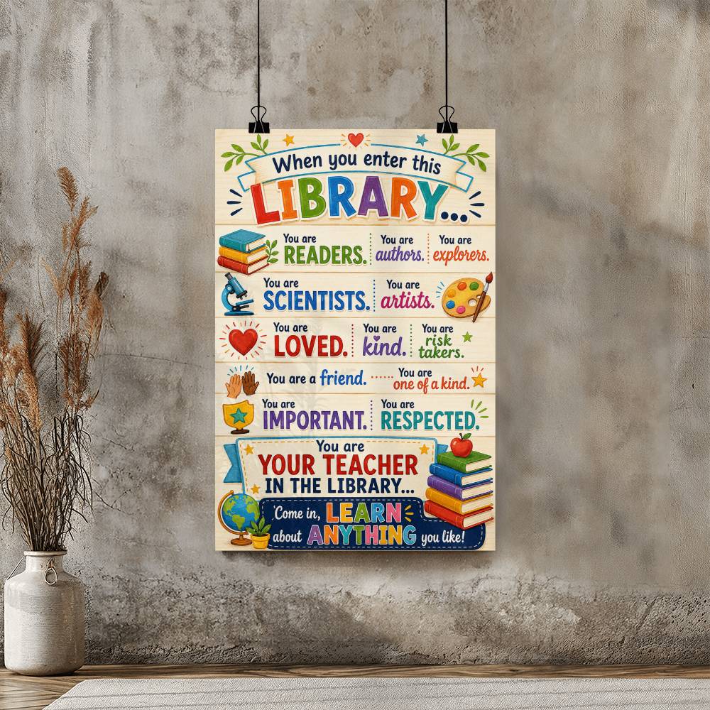Librarian When You Enter This Library Poster, Library Rules Wall Art, Librarian Gift, Reading Quote Print
