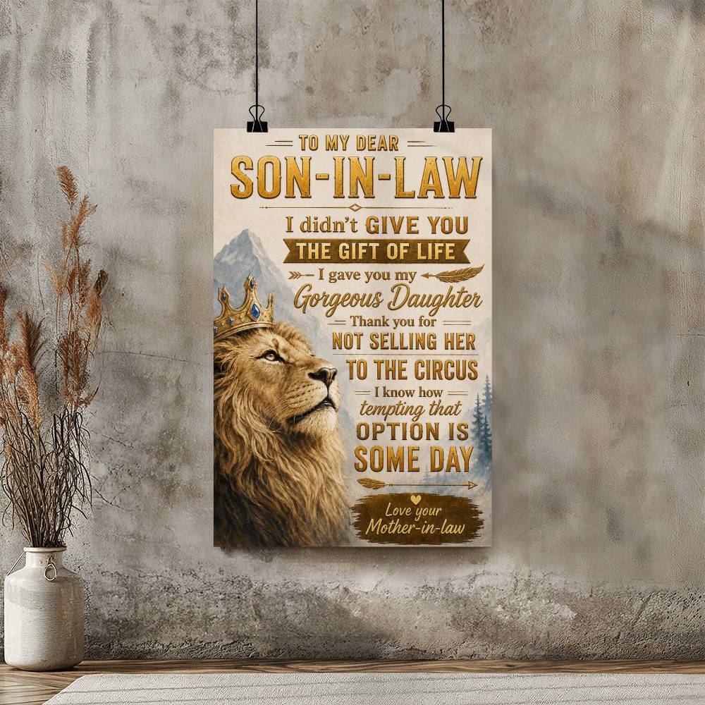 To My Son-in-Law Lion Poster, Funny Gift From Mother-in-Law, Family Quote Wall Art, Son in Law Birthday Gift